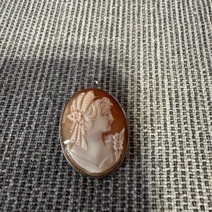 Antique shell cameo 800 silver pin pendant and brooch